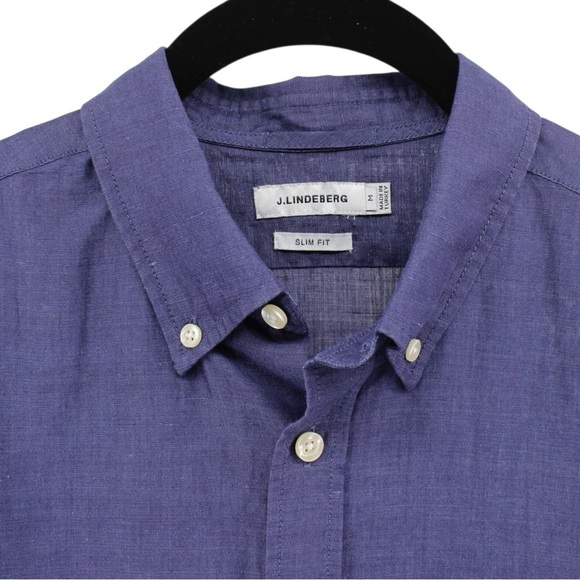 J. Lindeberg Indigo Button-up Linen Blend Long Sleeve Coastal Casual Chic Size M - Picture 3 of 10